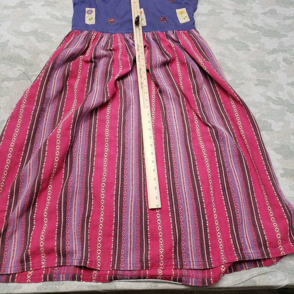 Hand Block Dress Womens Small Multicolor Cottage Core Button Sleeveless - Picture 9 of 10